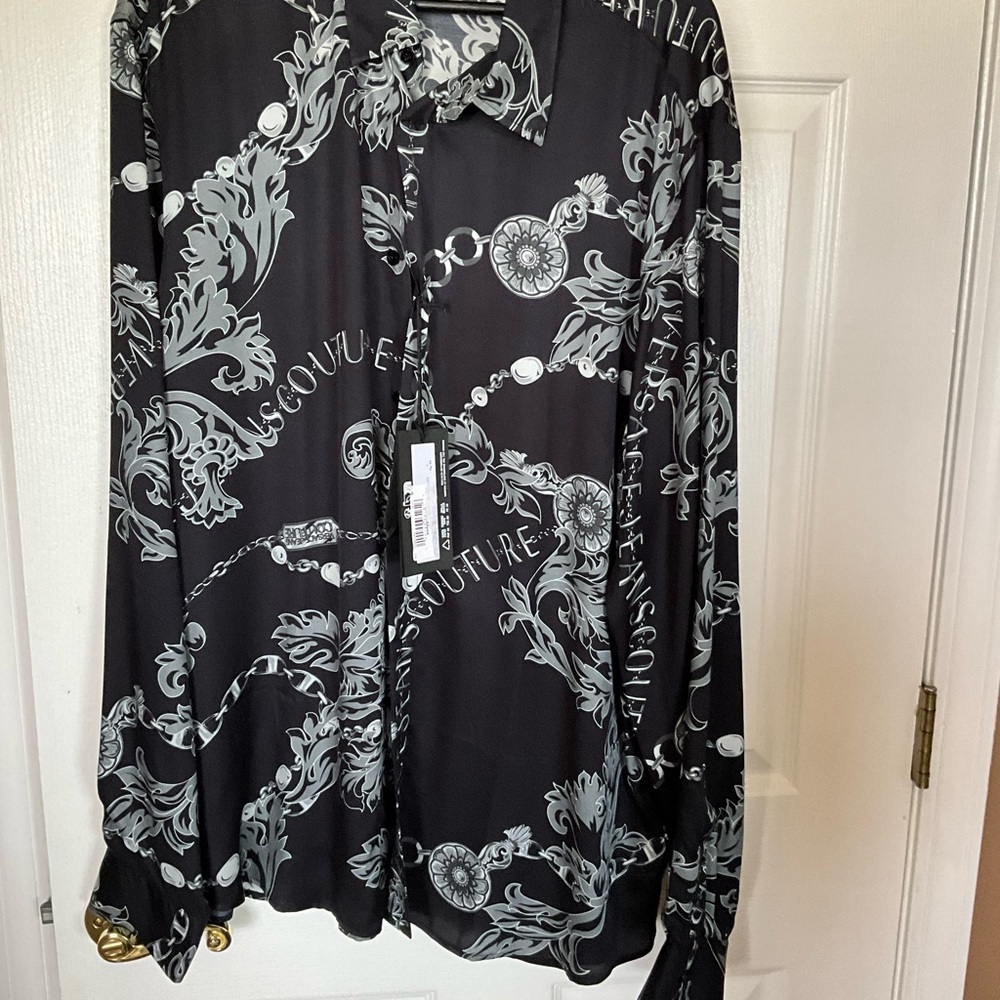 Versace Jeans Couture Black and Gray Patterned Shirt